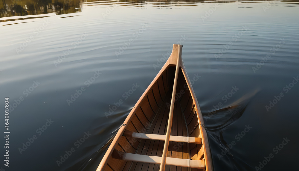 Naklejka premium Golden Hour Canoeing on a Serene Mountain Lake