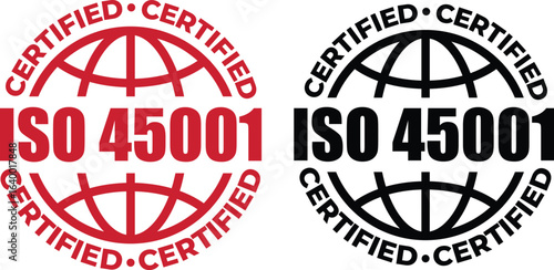 ISO 45001 Certification Badge – Vector Seal for Occupational Health and Safety Management Standards