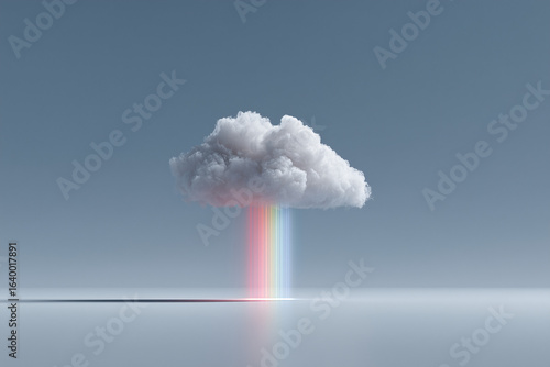 A serene scene with a fluffy cloud releasing a vibrant rainbow