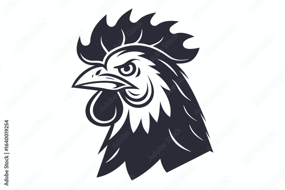 Fototapeta premium Stylized Dark Gray Rooster Head Profile on White Background