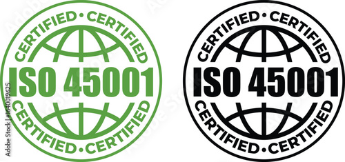 ISO 45001 Certification Badge – Vector Seal for Occupational Health and Safety Management Standards
