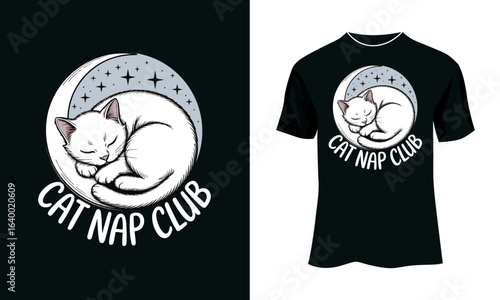 Cat Nap Club – Minimalist Sleepy Cat Vector T-Shirt Design

