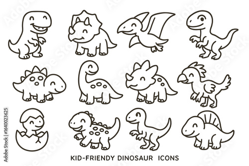 Kid-friendly dinosaur icons: cute and simple dinosaur illustrations for children