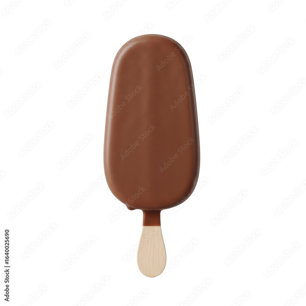 Obraz premium Pristine vanilla ice cream bar with thick lustrous milk chocolate shell, wooden stick, on a transparent background, shadowless, concept for delicious food advertising