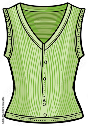 Green Knitted Vest with Buttons and V-neckline Casual Knitwear Fashion
