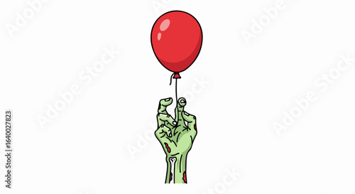 Decaying Zombie Hand Grasping a Red Balloon String