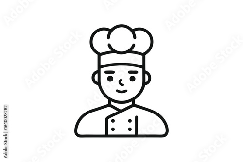 Young Chef Outline Avatar With Hat and Uniform Isolated on White Background Icon