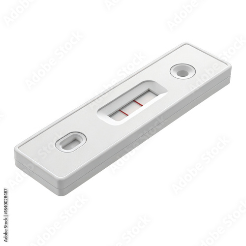 White medical diagnostic test strip device with two visible lines isolated on transparent background