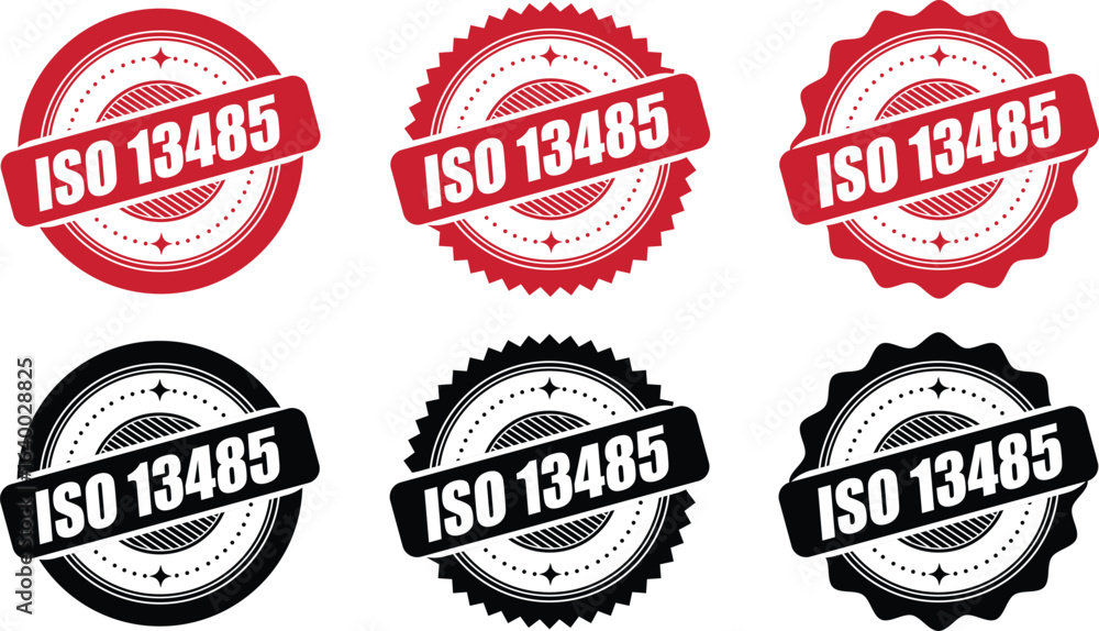 Obraz premium ISO 13485 Certification Badges – Vector Stamp for Medical Device Quality Standards
