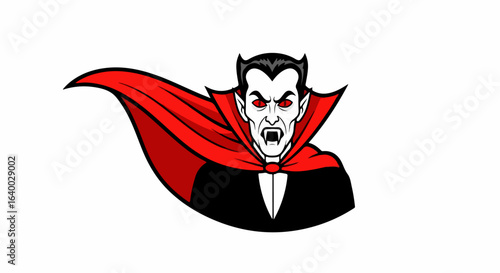 Ferocious Cartoon Vampire with Red Cape, Glaring Red Eyes, and Open Mouth