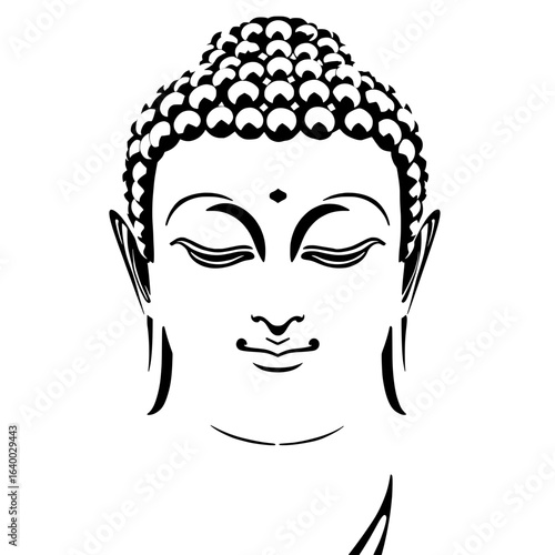 minimalist black and white illustration of buddha's face with serene expression