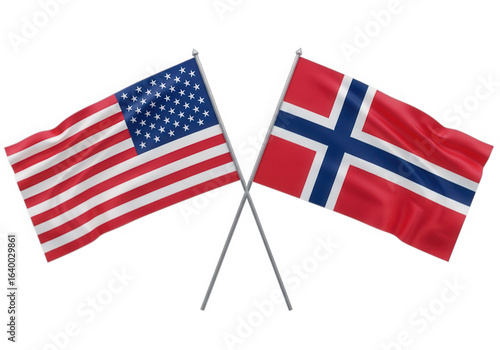 Flags of usa and norway crossed partnership isolated on transparent background
