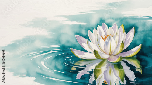lotus flower in water watercolor illustration, watercolor lotus floral background template, elegant lotus flower hand-drawn painting