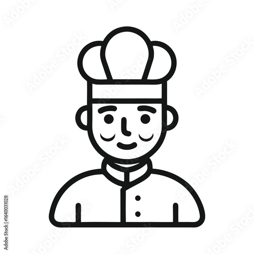 Isolated Chef Icon Character Outline on White Background
