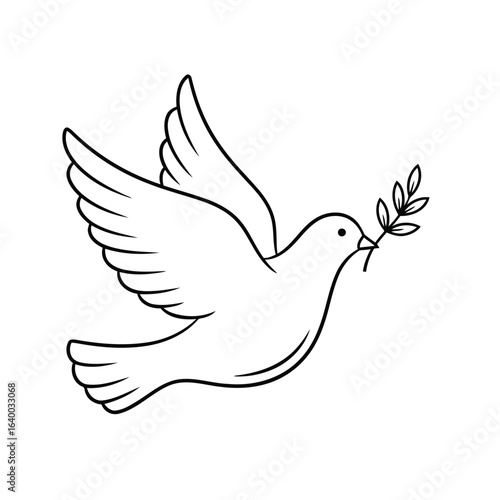 Illustration of a white dove carrying an olive branch representing peace and hope for flyers and graphic designers