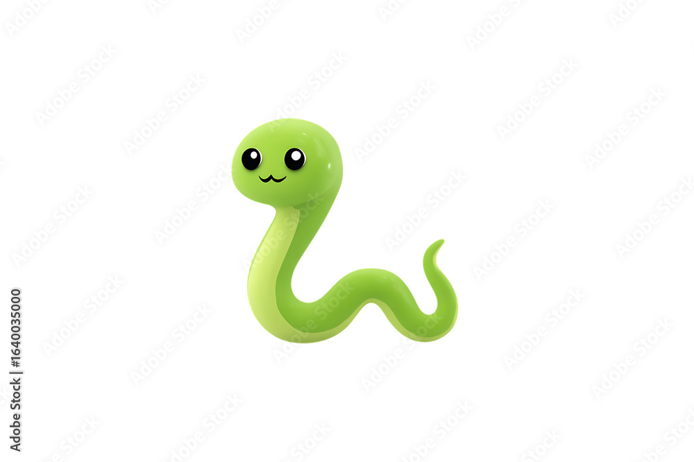 Naklejka premium Adorable Cartoon Green Snake Toy, a Cute and Playful Reptile Design Isolated on transparent background, cutout 
