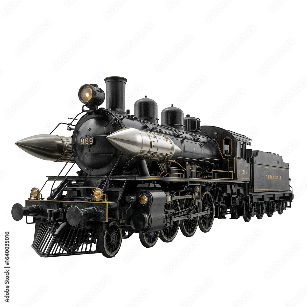 Fototapeta premium Magnificent vintage steam train locomotive detailed high resolution studio shot artistic rendering