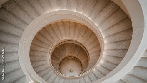 Top Down View of a Marble Spiral Staircase with Soft Lighting stairs architecture