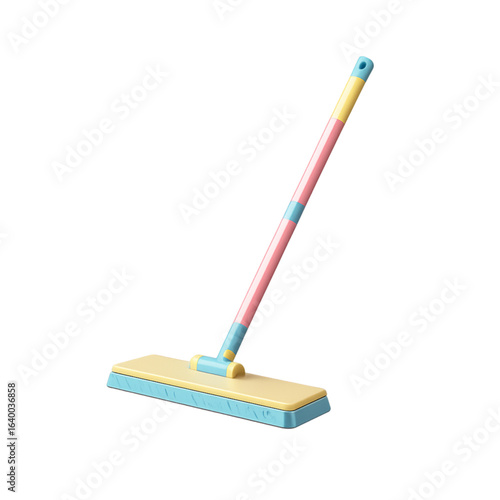 Modern mop with pink handle and yellow pad isolated on transparent background