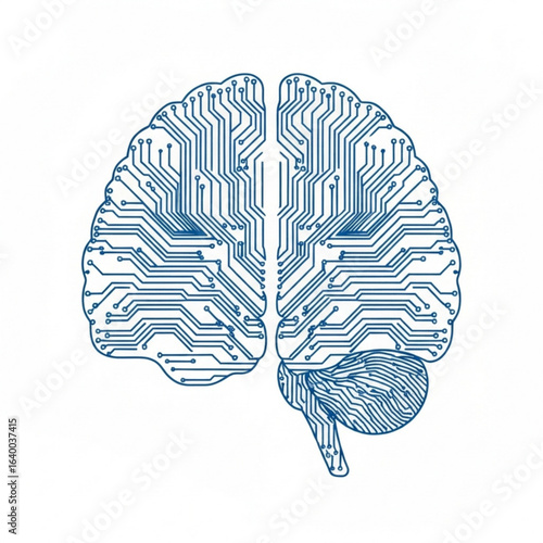 Circuit board representation of human brain with intricate connections and neural pathways shown clearly here