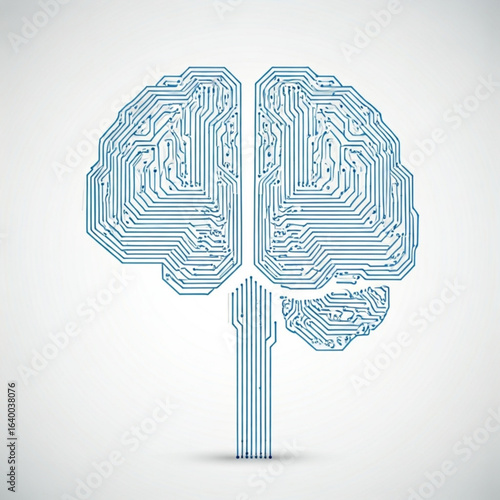 Circuitry representation of human intellect with neural pathways in blue hue on light surface