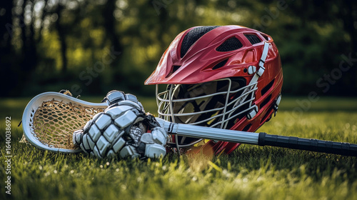 Team Sports Lacrosse: stick, helmet, gloves, pads.