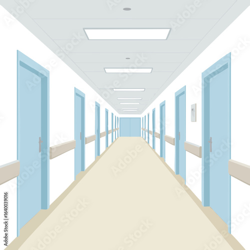 Vector illustration of hospital hallway on white background, medical facility