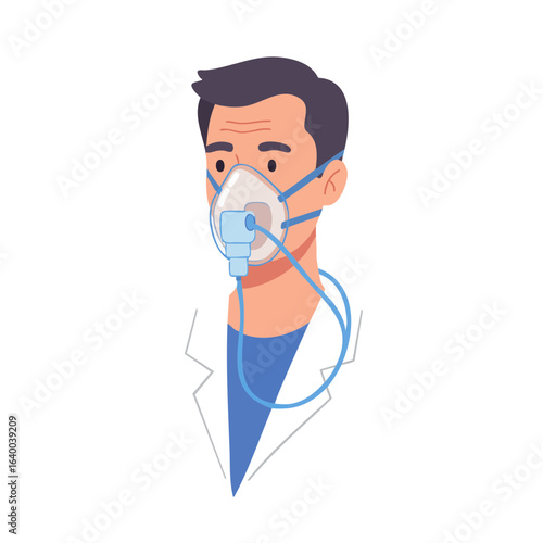 Vector illustration of person using oxygen mask on white background