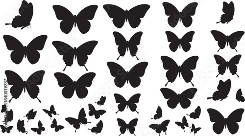 Collection of black butterfly silhouettes on a white background