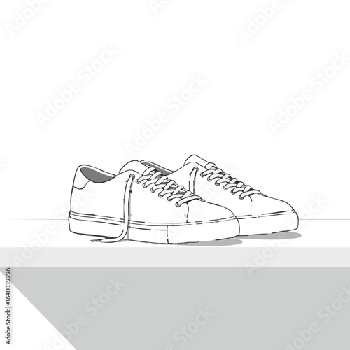 Vector illustration of white sneakers on shelf on white background, footwear fashion