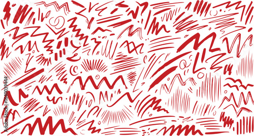 Abstract red scribble lines and marks on white background
