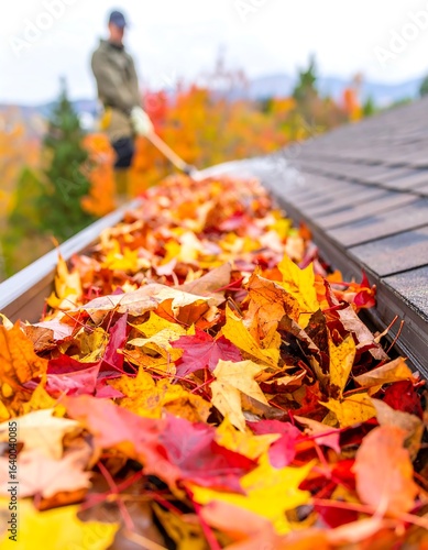 Autumn leaves filling a gutter