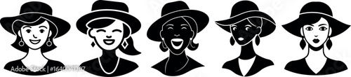 Woman Face with Hat Vector Illustration Bundle