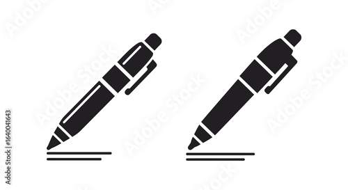 Two Pens Writing Icon Illustration Black and White Stationery Silhouette