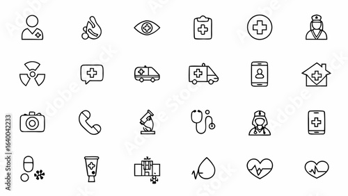 A dynamic collection of icons representing urgent remote healthcare services. Perfect for emergency telehealth platforms, virtual triage tools, and crisis medical support branding