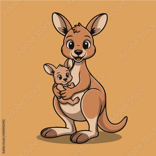 Adorable cartoon kangaroo with joey, a heartwarming vector illustration perfect for childrens books, wildlifethemed designs, and celebrating the beauty of australian wildlife