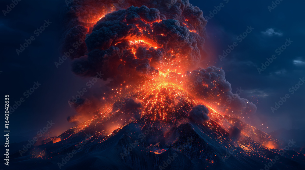 custom made wallpaper toronto digitalVolcano erupting at night with glowing lava and dramatic ash clouds, cinematic ultra detailed 8k natural disaster scene
