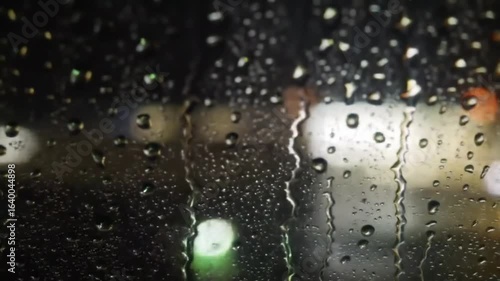 Rain Drops on Window, City Lights at Night