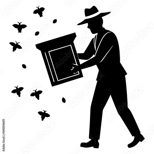 Vector silhouette of a beekeeper