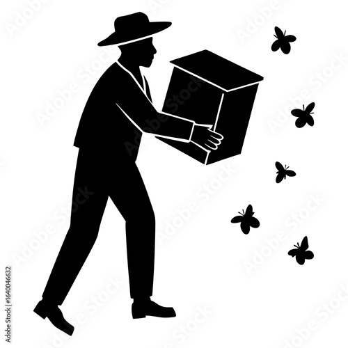Vector silhouette of a beekeeper