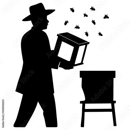 Vector silhouette of a beekeeper