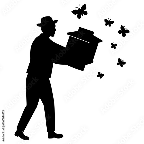 Vector silhouette of a beekeeper