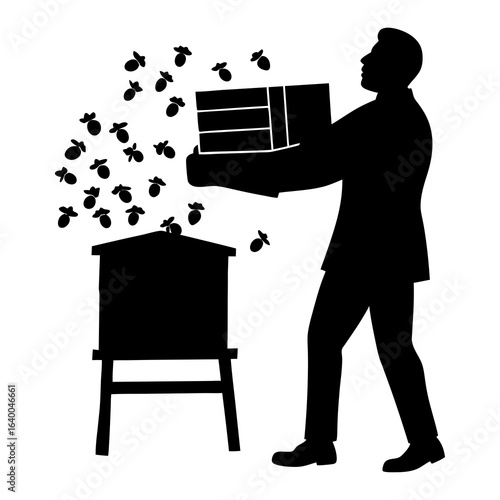 Vector silhouette of a beekeeper