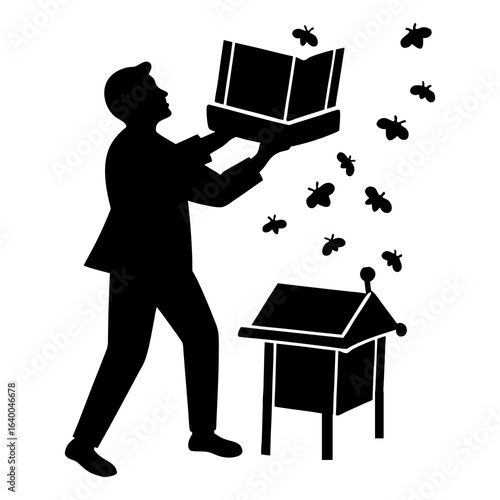 Vector silhouette of a beekeeper