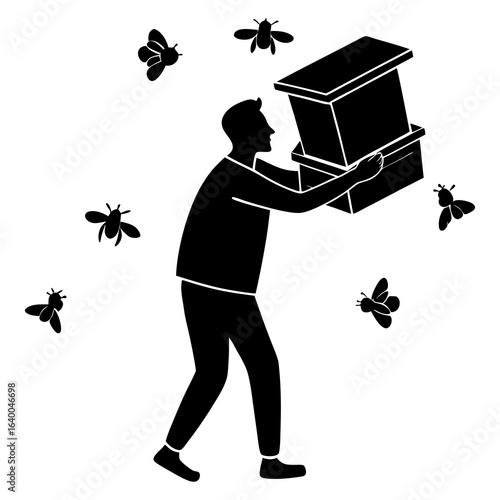 Vector silhouette of a beekeeper
