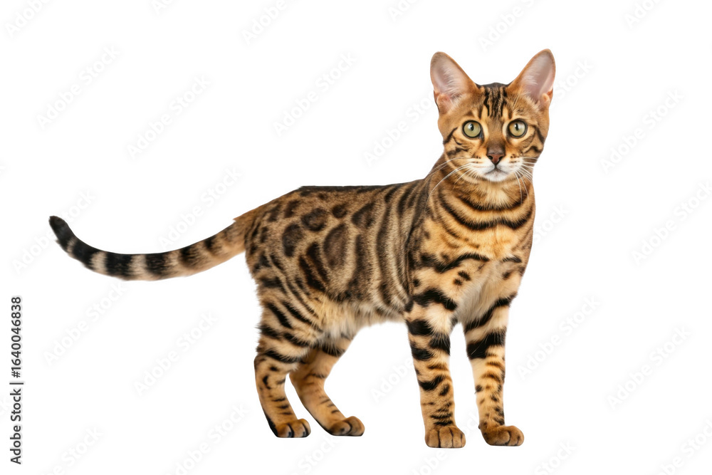 Fototapeta premium Beautiful bengal cat standing proudly isolated on transparent background