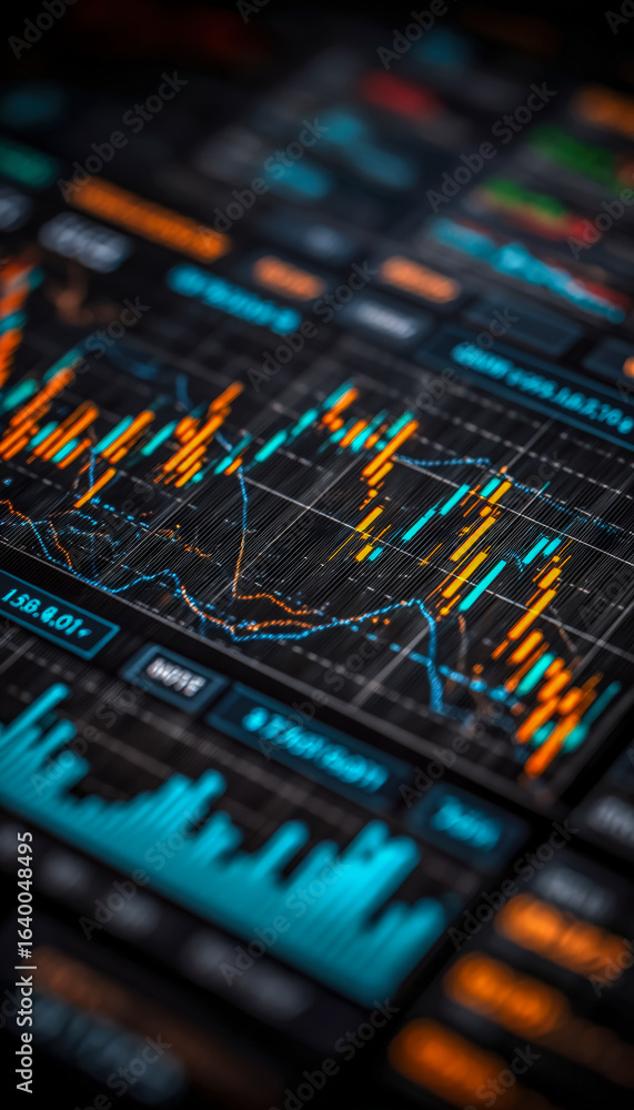 Obraz premium Digital stock market trading interface displaying financial data and analytics