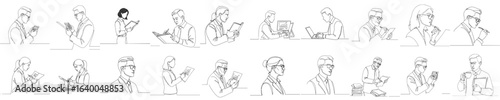 Set of  20  accountant profile SVG icons, one line style, transparent background, cut-out