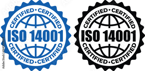 ISO 14001 Certified Stamp – Environmental Management System Label and badge Vector Design