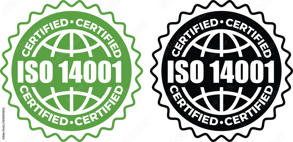 Obraz premium ISO 14001 Certified Stamp – Environmental Management System Label and badge Vector Design